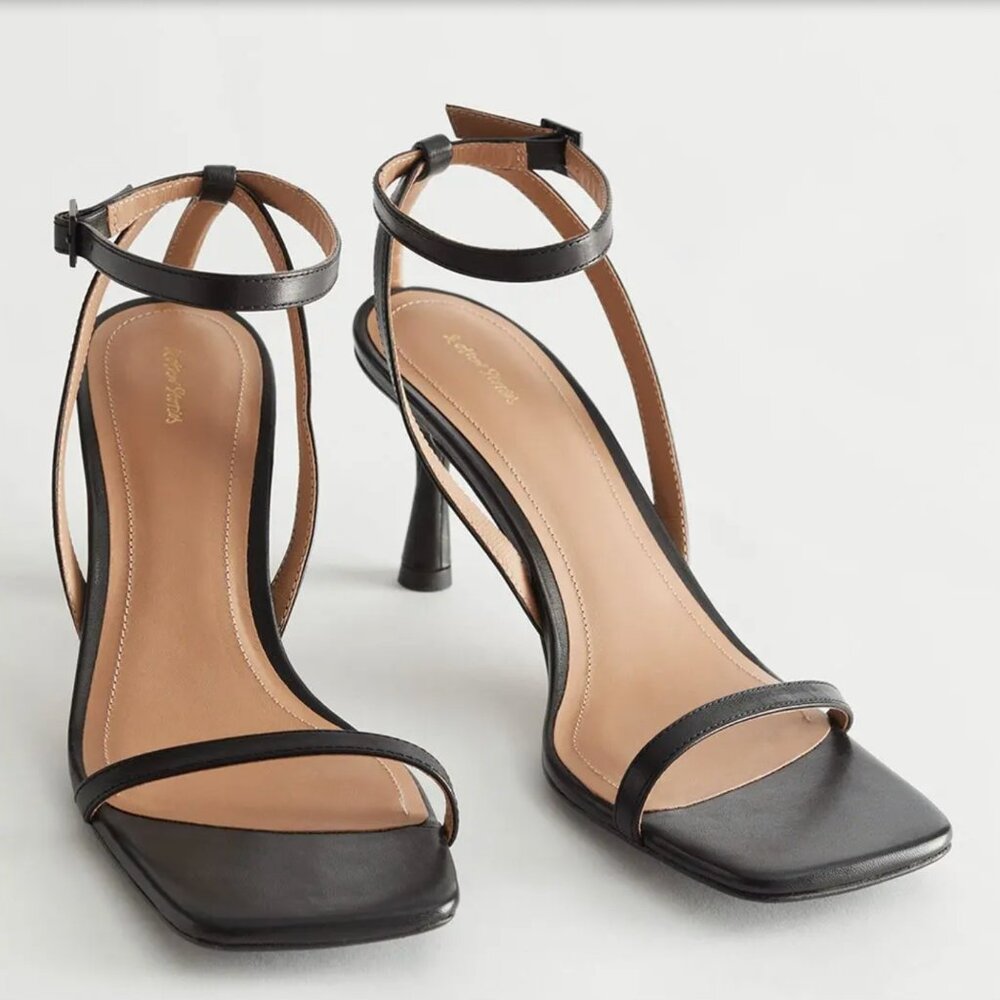 NEW & Other Stories 100% Genuine Leather Strappy Leather Heeled Sandal - Black - Picture 7 of 8